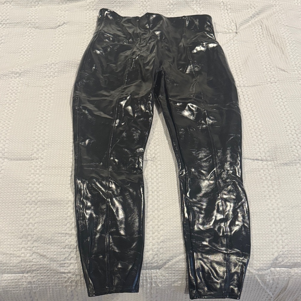 Spanx black faux leather  leggings never worn